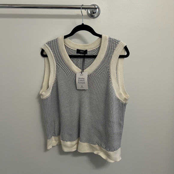 NWT ABLE Liza V-Neck Sweater Vest - Size XXL Color SLATE BLUE/ALMOND STRIPE - Picture 7 of 11